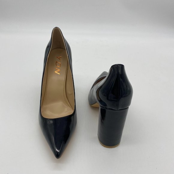 YDN Black Pointed Toe Chunky High Heel Pumps - Picture 6 of 12